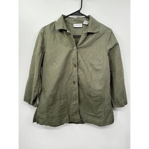 Jaclyn Smith Women's Green Linen Blend Sleeve Button Up‎ Top/Blazer Size Medium